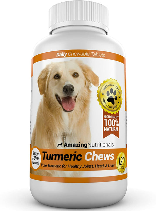Amazing Nutritionals Turmeric Chews for Dogs Healthy Joints, Heart & Liver, Bacon & Liver Flavor 120 Chews
