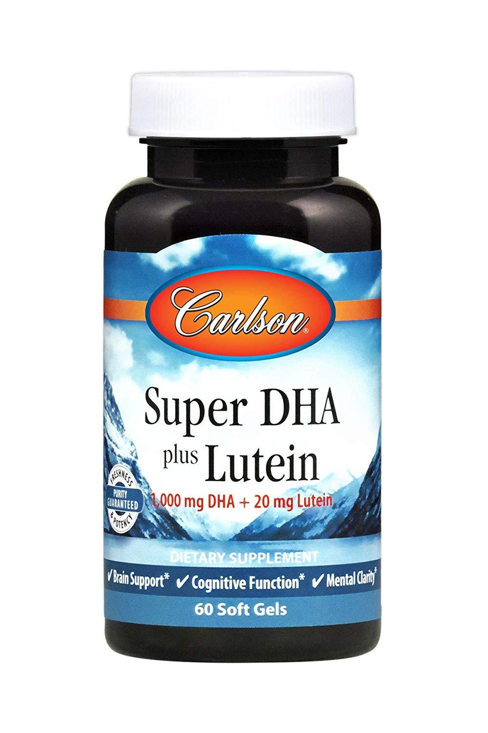Carlson Super DHA + Lutein 60 Soft Gels Brain Support, Cognitive Function & Mental Clarity