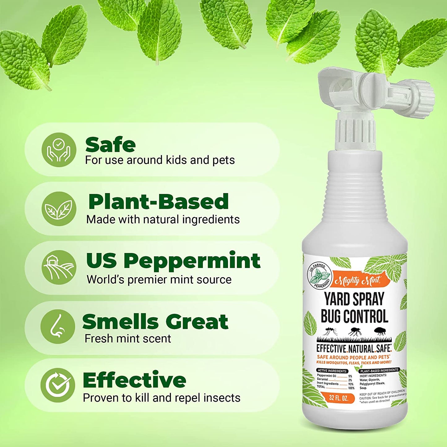 Mighty Mint Yard Spray Bug Control Lawn Spray For Fleas Ticks Mosquitos Ants - 32fl.oz