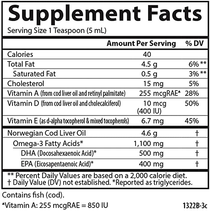 Carlson Wild Norwegian Cod Liver Oil 1,100mg Omega-3s, A & D3 16.9 fl. oz (500 mL)