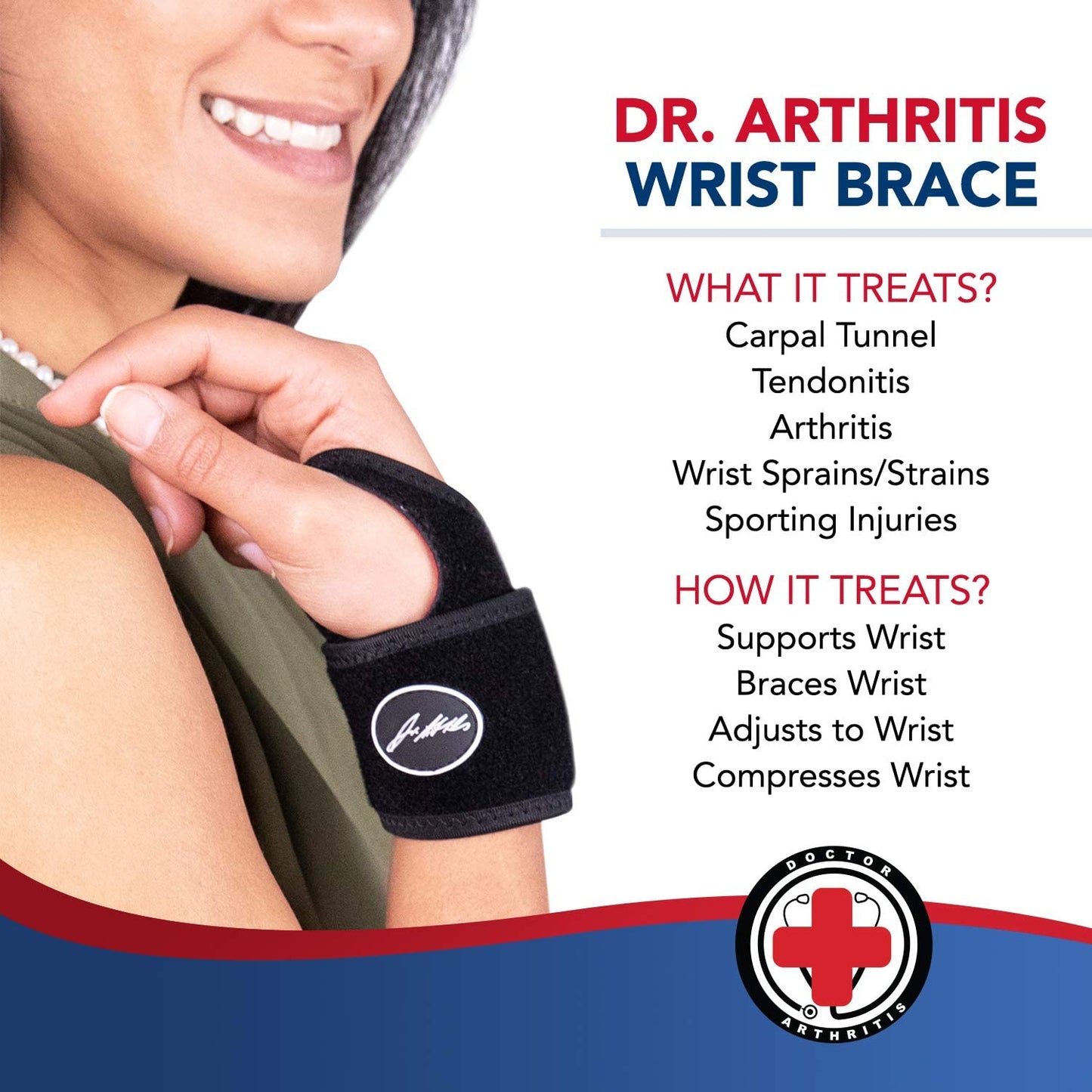 Dr. Arthritis Black Copper Lined Wrist Brace & Handbook Right & Left Hands 1 Pair PACKAGING MAY VARY