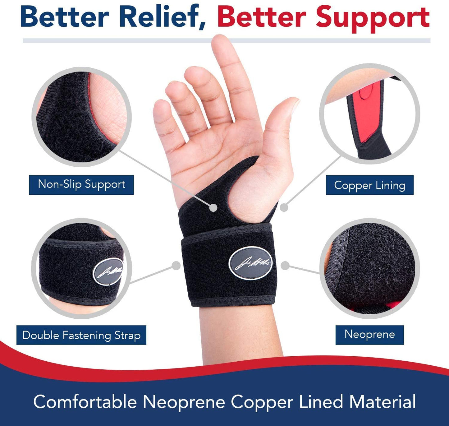Dr. Arthritis Black Copper Lined Wrist Brace & Handbook Right & Left Hands 1 Pair PACKAGING MAY VARY