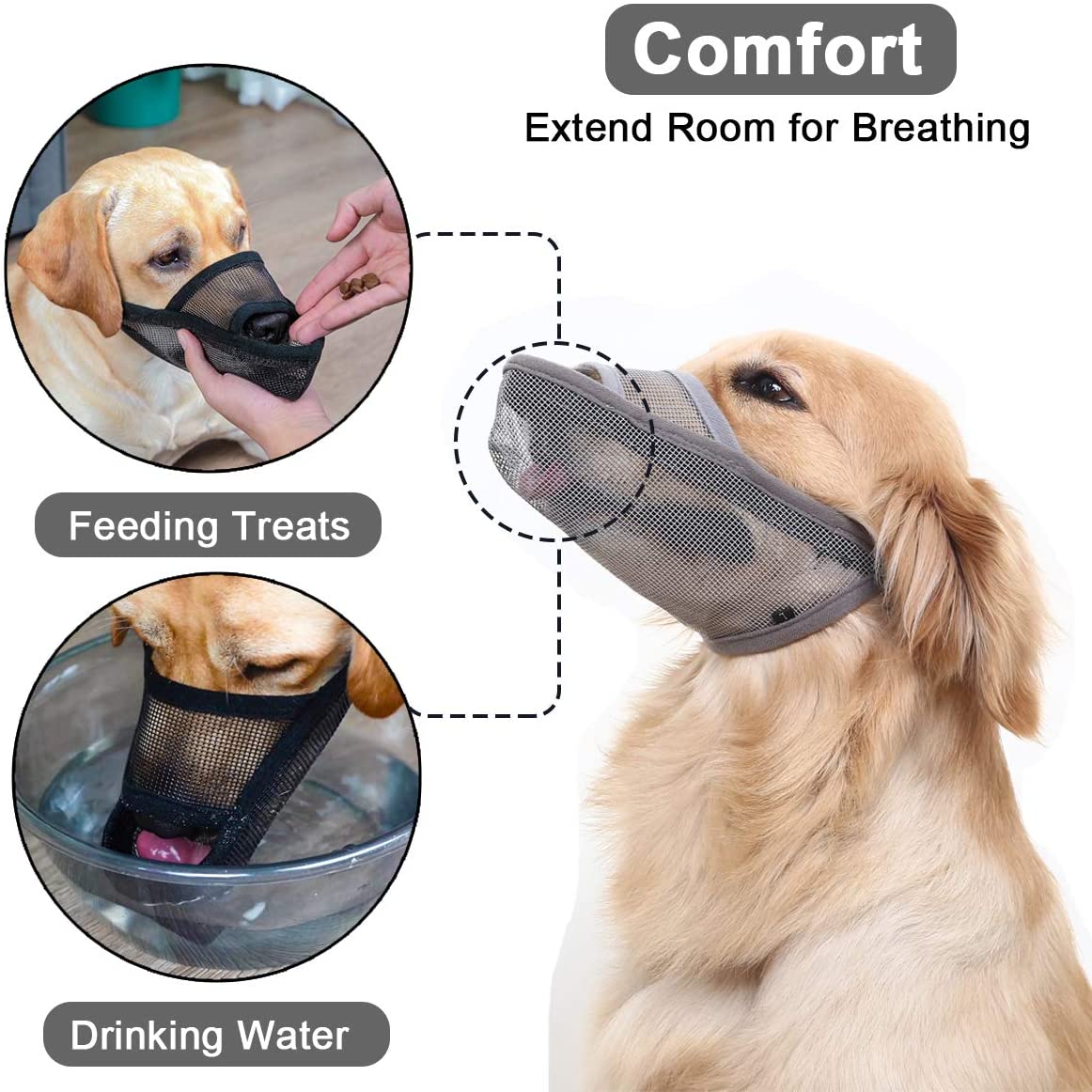 Crazy Felix - Nylon Muzzle, Breathable Air Mesh, Medium, Gray