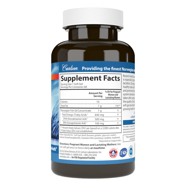 Carlson Moms DHA 500 mg DHA 60 Softgels Prenatal Support