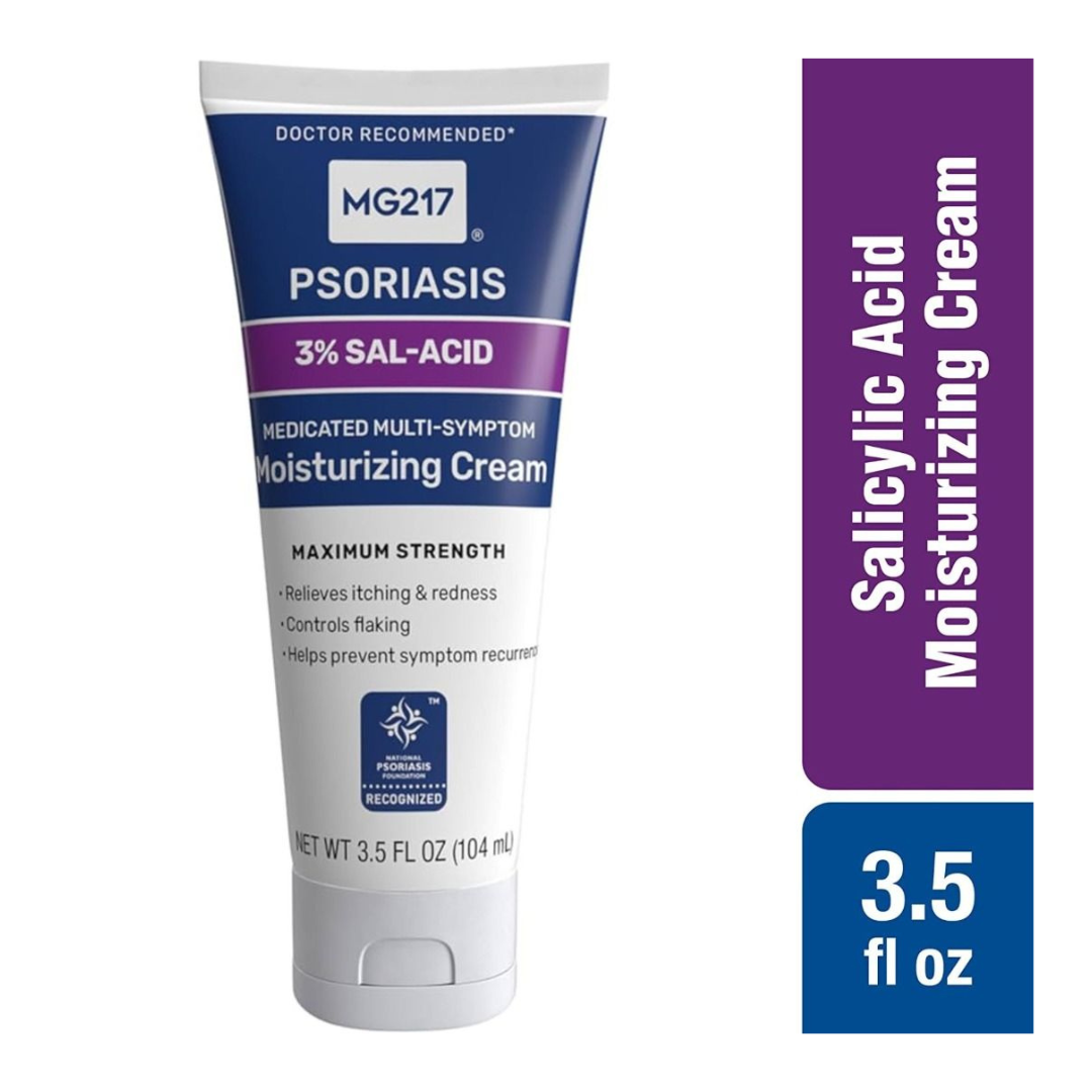 MG217 Psoriasis Cream, 3% Salicylic Acid Multi-Symptom Moisturizing Psoriasis Cream, 3.5 Fluid Ounce No Box