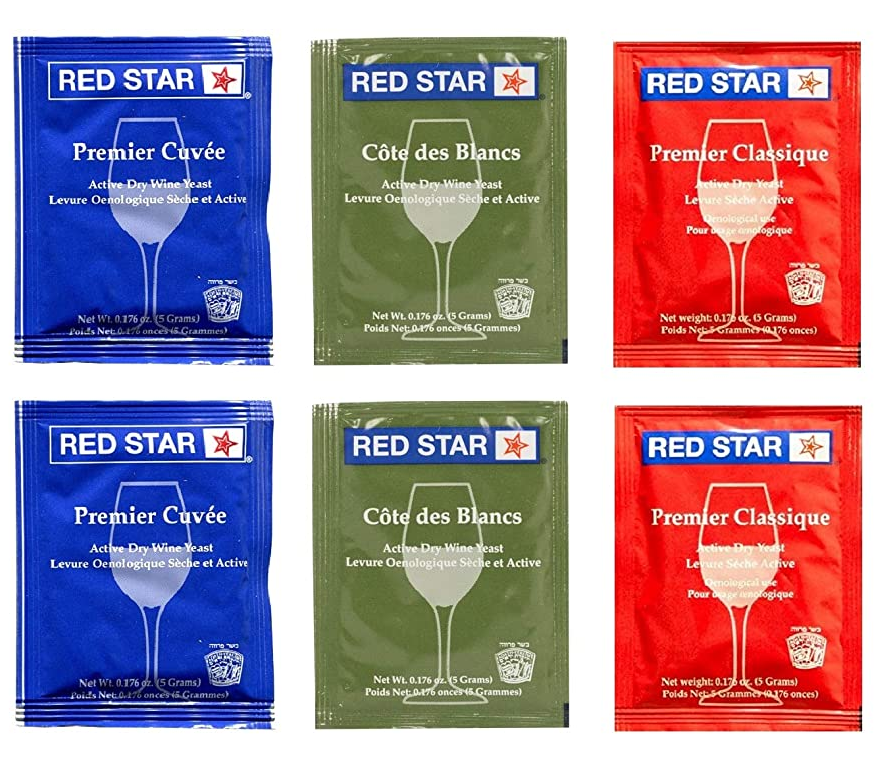 Red Star Sampler Pack Wine Yeast Pack of 10 With North Mountain Supply Freshness Guarantee, x 10 5 g