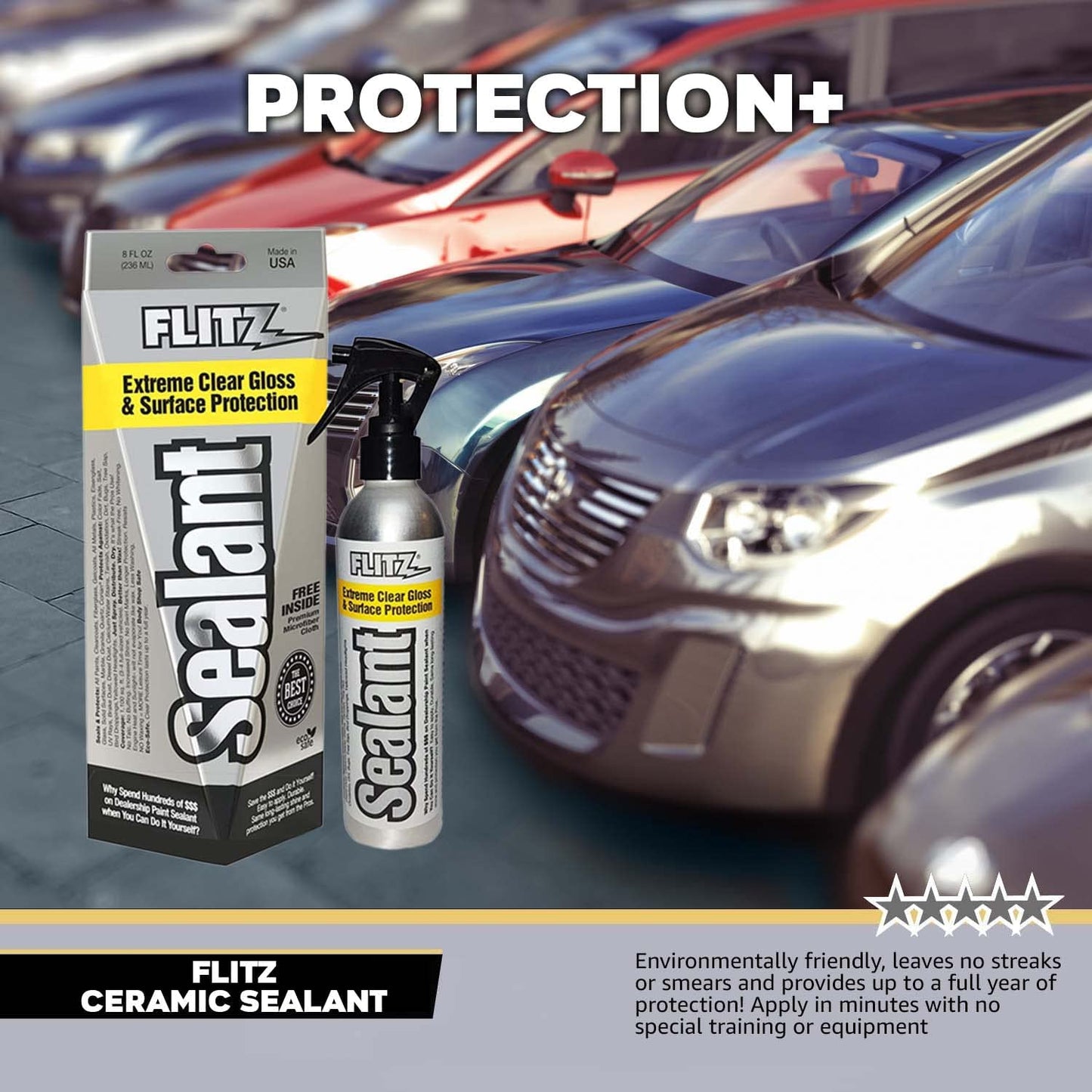 Flitz Ceramic Spray Sealant and Paint Protectant: Shine, Protect + Seal Clear Coat, Plastic, 8 Fl Oz