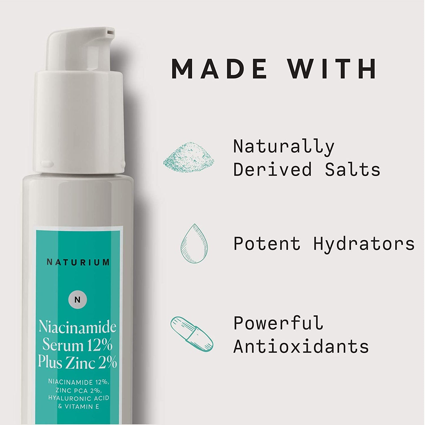 NATURIUM Niacinamide Serum 12% Plus Zinc 2% with Hyaluronic Acid & Vitamin E, 1.0 fl.oz / 30ml