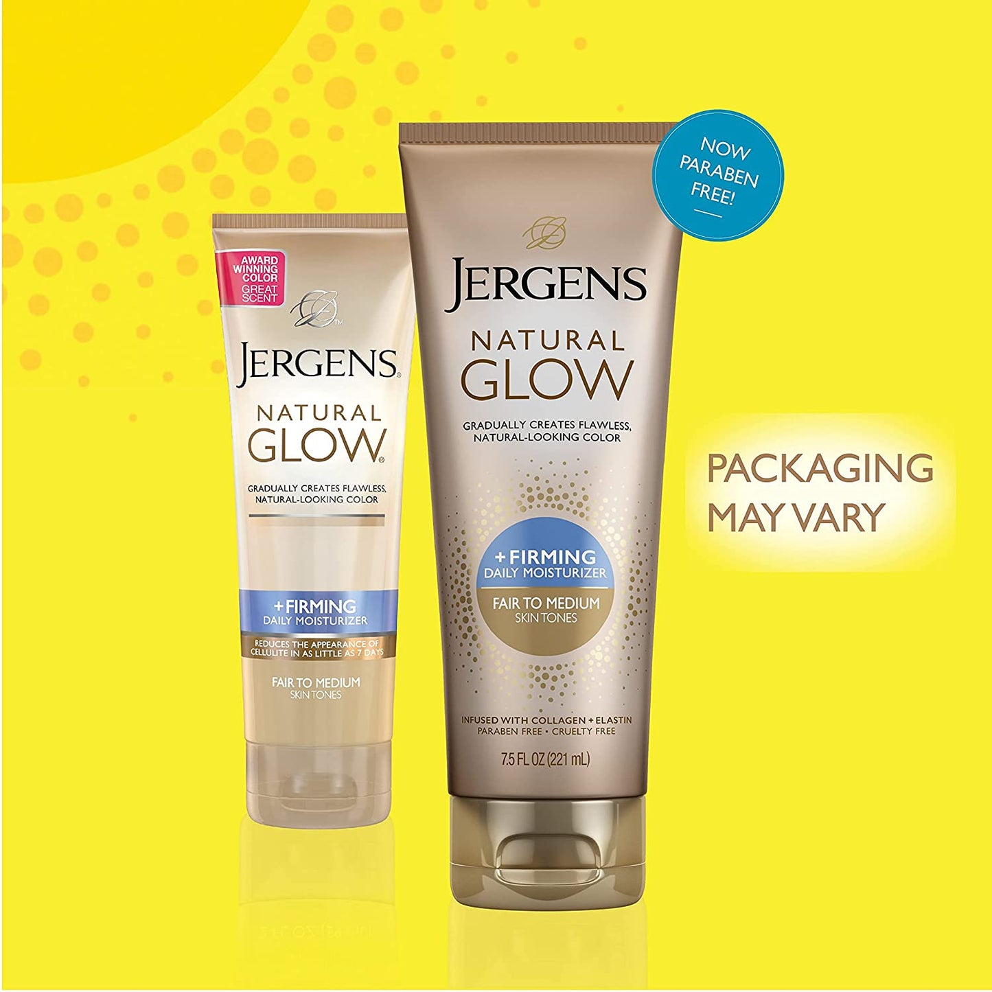 Jergens Natural Glow +FIRMING Body Lotion, Fair to Medium Skin Tone, 221 ml Tanning Moisturizer, PACKAGING MAY VARY
