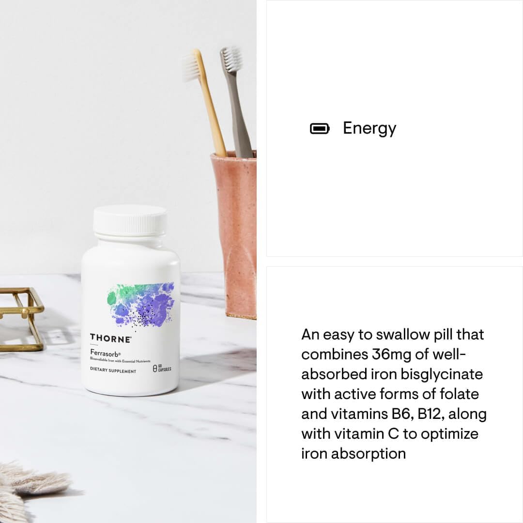 Thorne Ferrasorb Bioavailable Iron with Essential Nutrients Supplement 60 Capsules