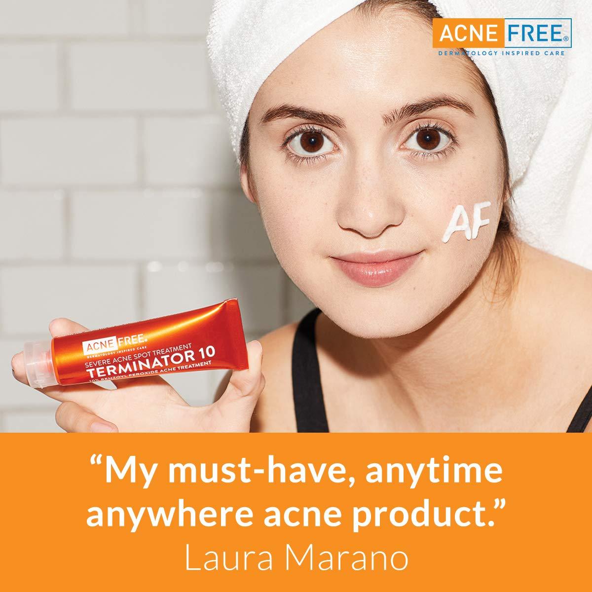 Acne Free Terminator 10 Acne Spot Treatment with Benzoyl Peroxide 10% Maximum Strength Acne Cream Treatment, 1 Ounce