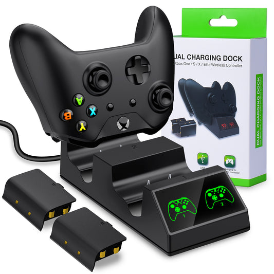 Controller Charger Charging Station Compatible with Xbox One/One X/One S/One Elite, Dual Charging Dock with 2 x 1200mAh Rechargeable Battery Packs