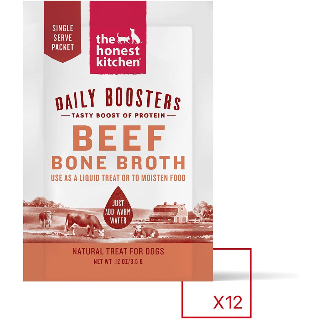 The Honest Kitchen Daily Boosters: Instant Beef Bone Broth Natural Treat for Dogs, 12 Packets