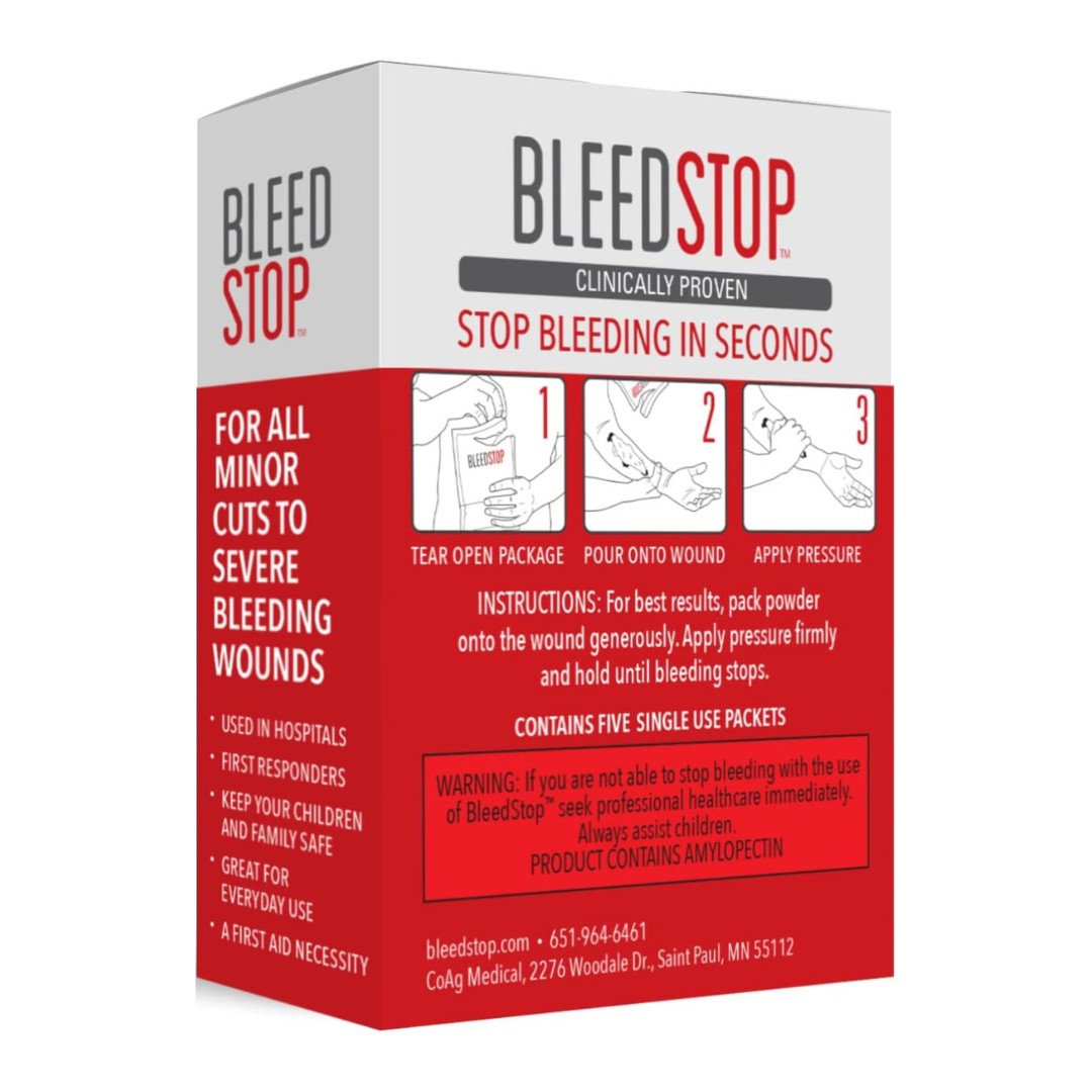 BleedStop First Aid Powder for Blood Clotting 15g (5 Pack)