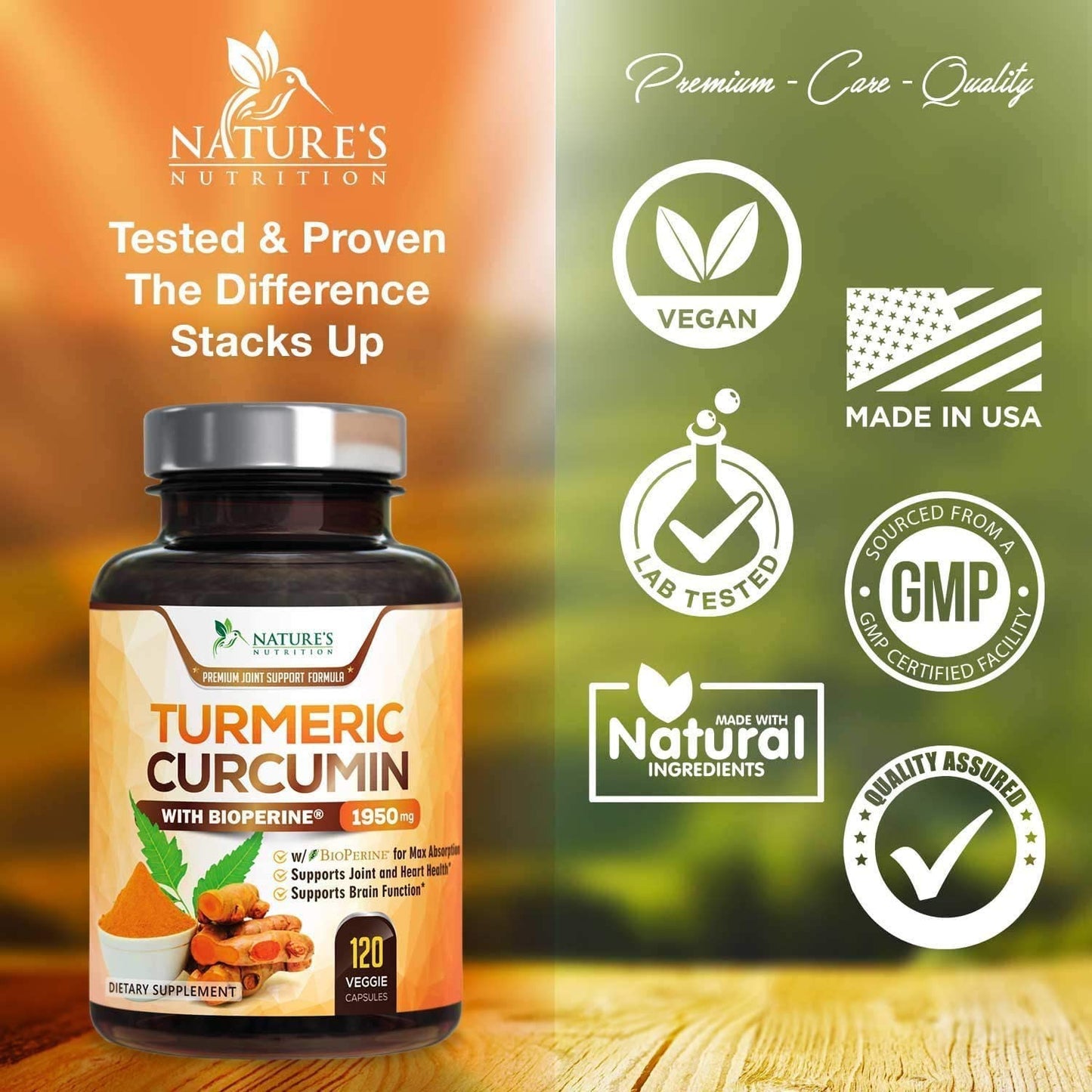 Turmeric Curcumin with BioPerine 95% Curcuminoids 1950mg with Black Pepper Made in USA 120 Capsules