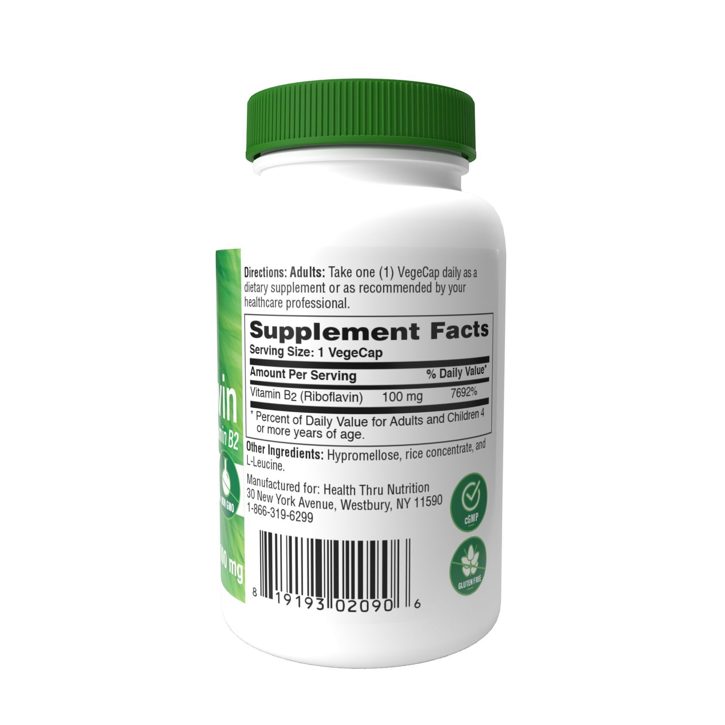 Health Thru Nutrition Riboflavin as Vitamin B2 100mg 100 VegeCaps Supports Healthy Metabolic Function