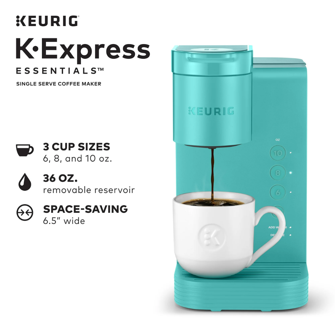 Keurig K-Express Essentials Single Serve Coffee Maker, 6-10 oz Cup & 32 oz Removable Reservoir, Tropical Blue