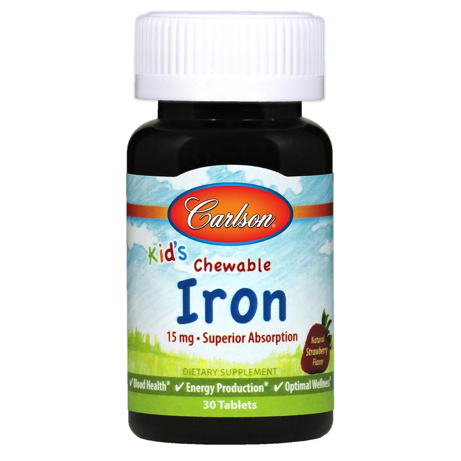 Carlson Kid's Chewable Iron 15 mg Natural Strawberry Flavor (30 Tablets)