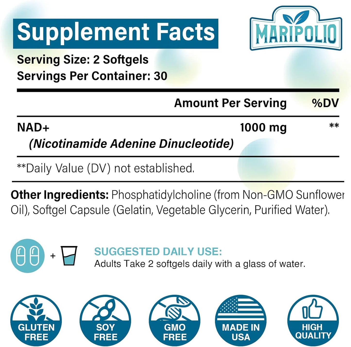 Maripolio Liposomal NAD+ 1000mg Supplement 60 Softgels