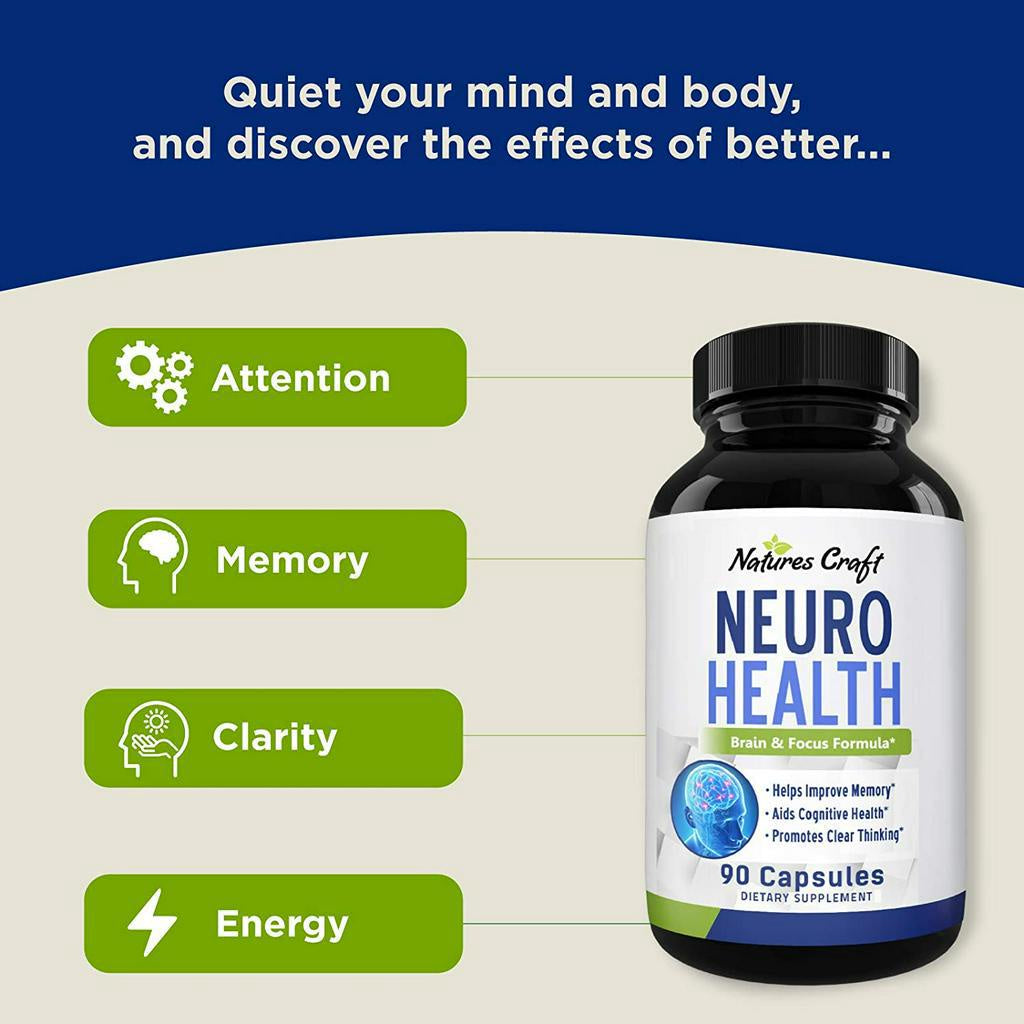 Nature's Craft Neuro Health, Brain & Focus Fomula with Bacopa Monnieri L-Glutamine, 60 Capsules