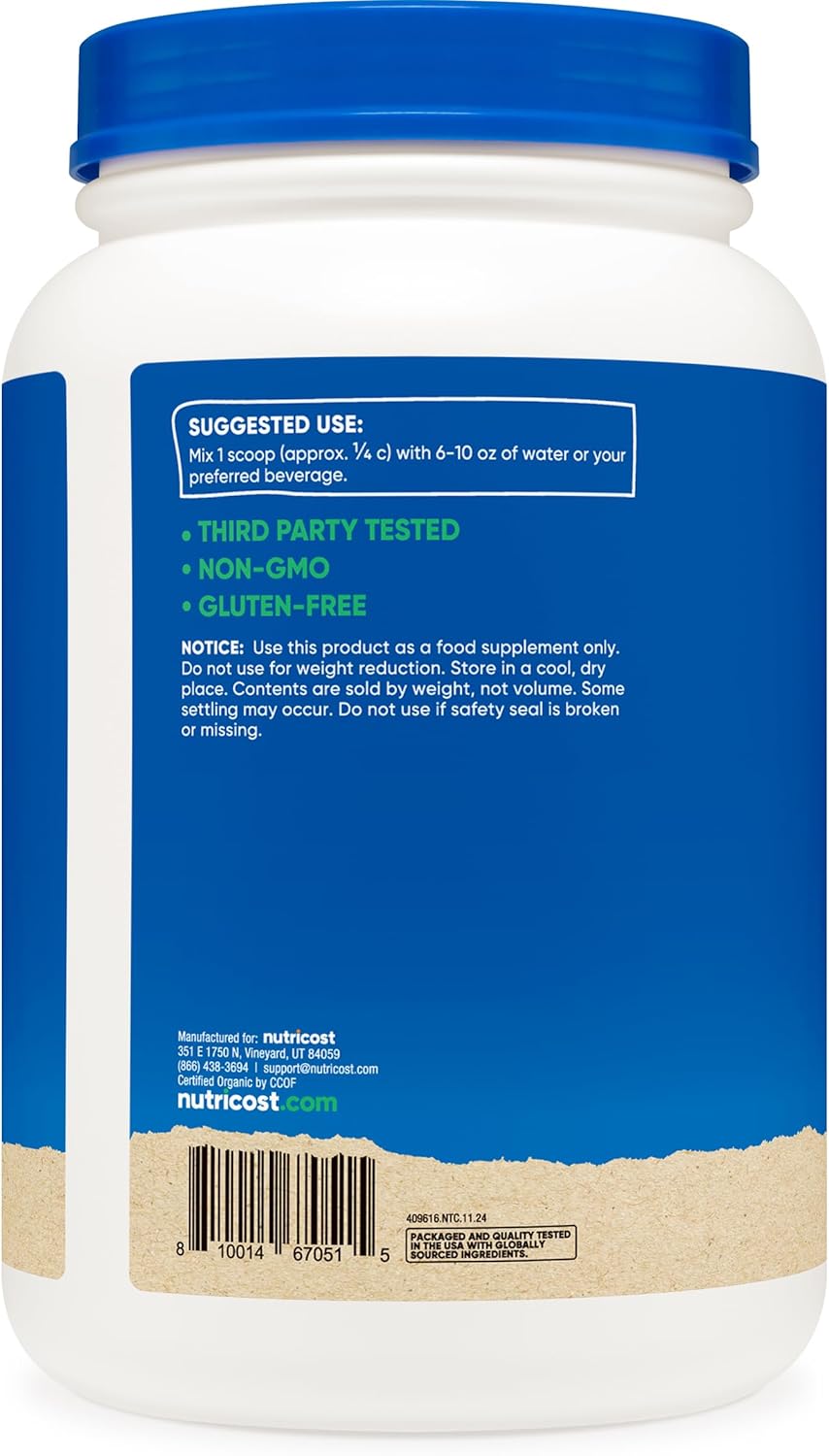 Nutricost Organic Unflavored Pea Protien 20g Per Serving, 907 g / 32.4 oz