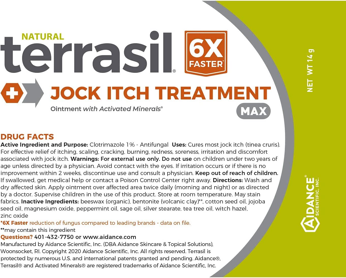 Natural Terrasil 6x PowerJock Itch Treatment Ointment with Activated Minerals Max 14 g