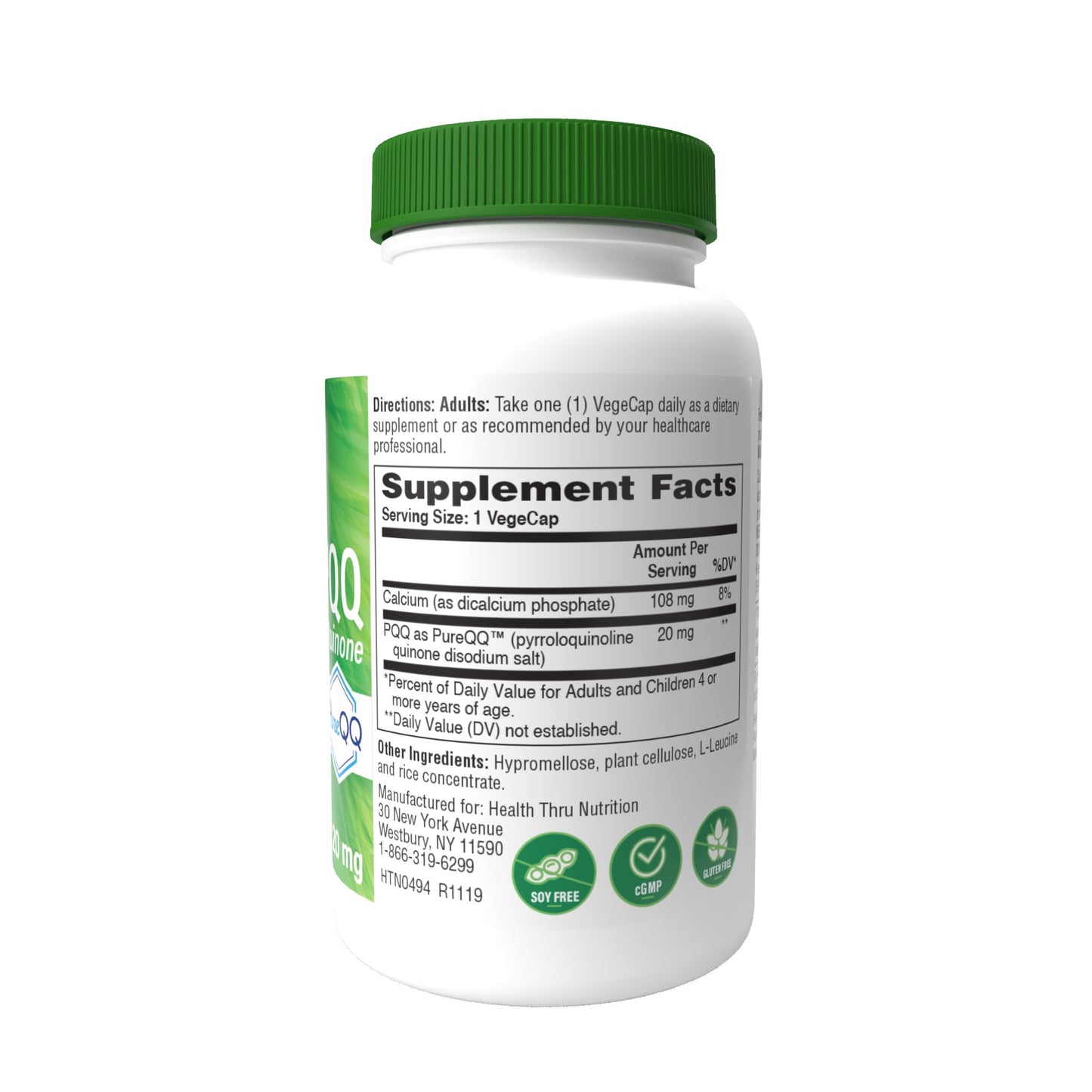 Health Thru Nutrition PQQ Pyrroloquinoline Quinone 20mg 120 Vegecaps Promotes Mitochondrial Biogenesis