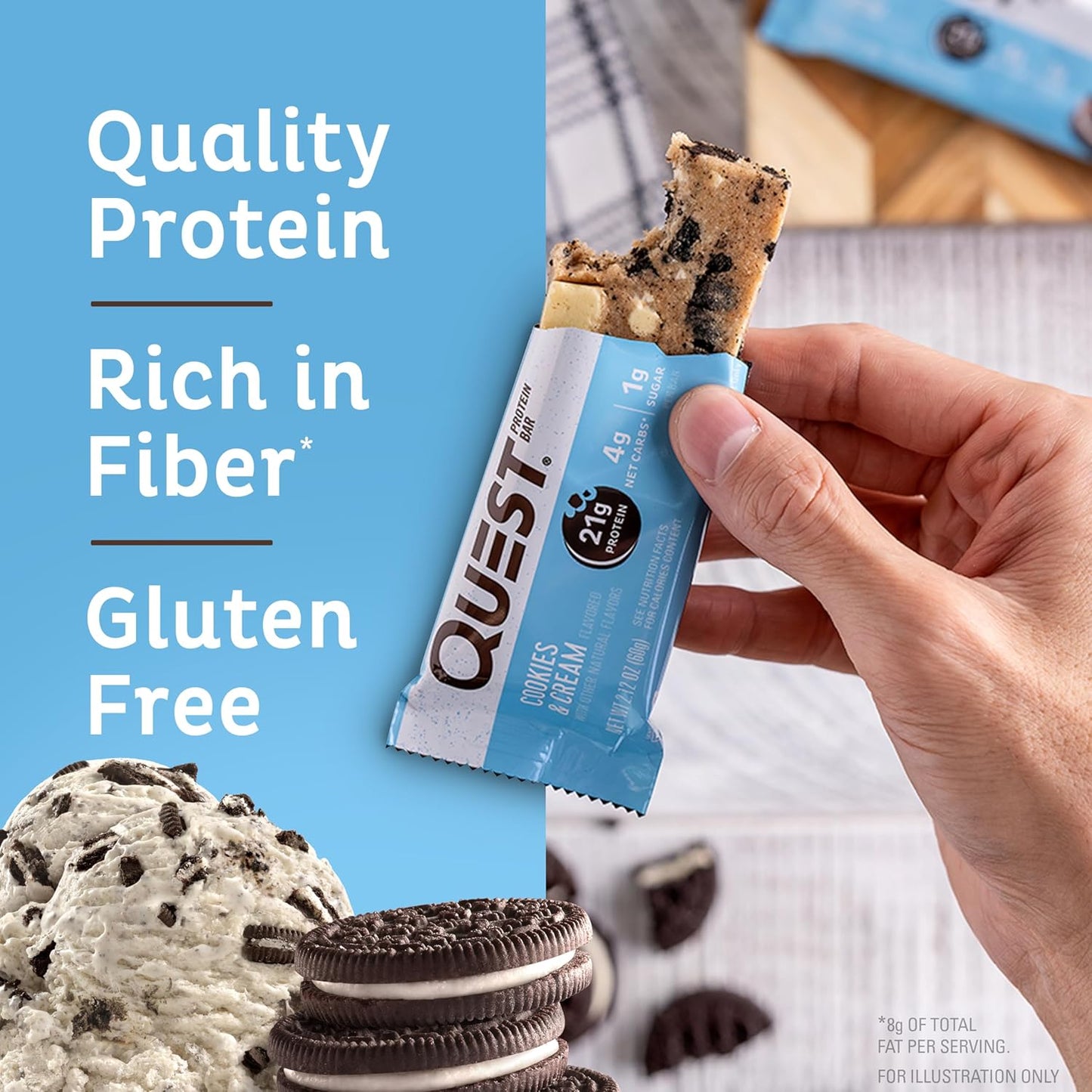 Quest Protein Bar Cookies And Cream Flavor 1PC, 2.12 oz / 60g