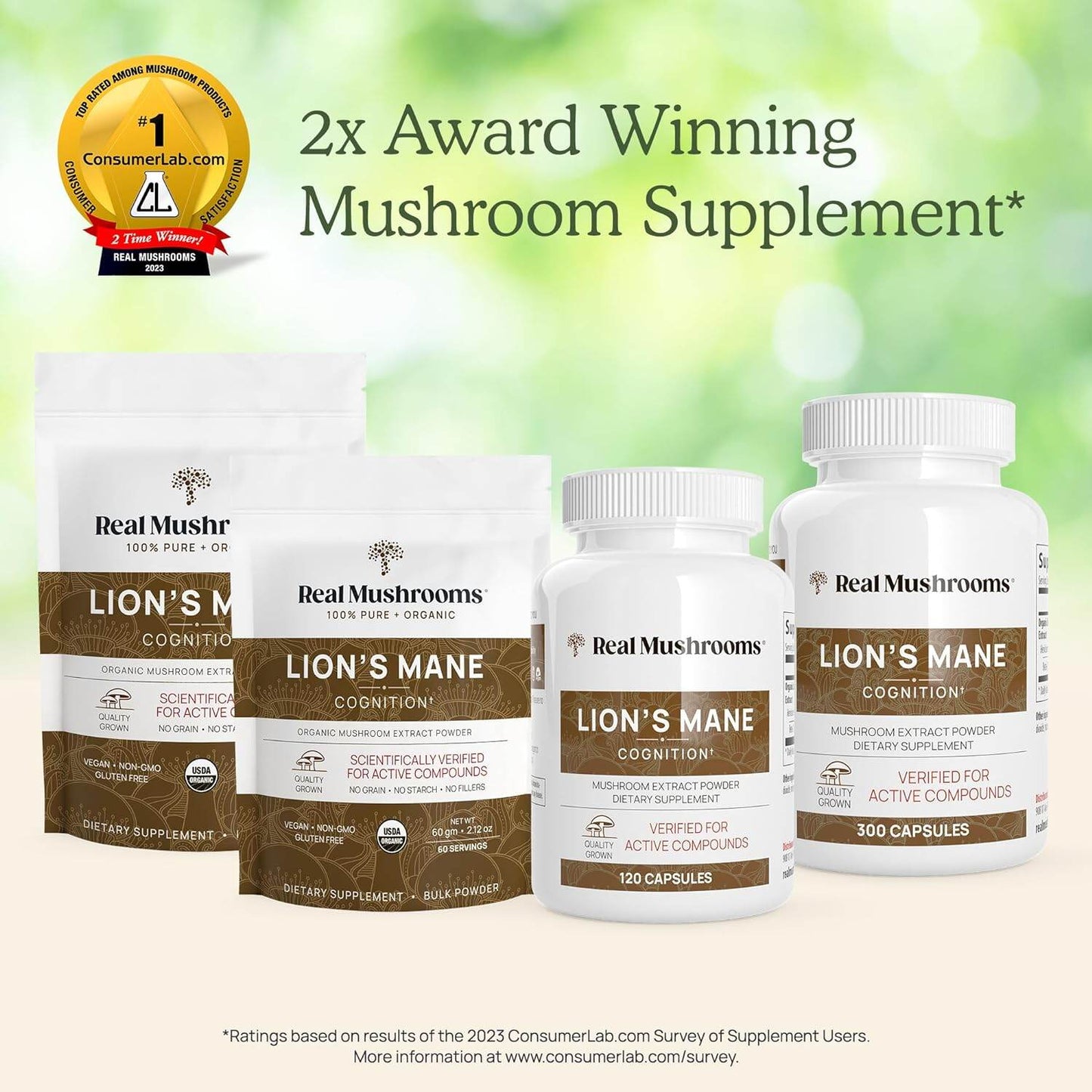 Real Mushroom Lion's Mane Cognition Mushroom Extract Powder (120 Capsules)