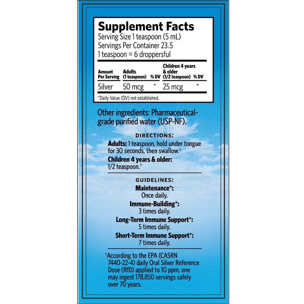 Sovereign Silver Bio-Active Silver Hydrosol Immune Support, Liquid Drops 4 fl. oz / 118 mL