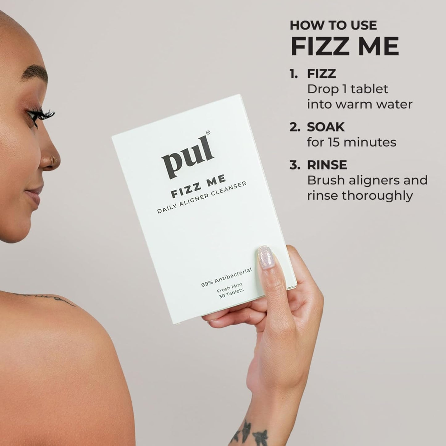 PUL Daily Aligner Cleanser Remove Odors Discoloration Stains & Plaque Fresh Mint 96 Tablets