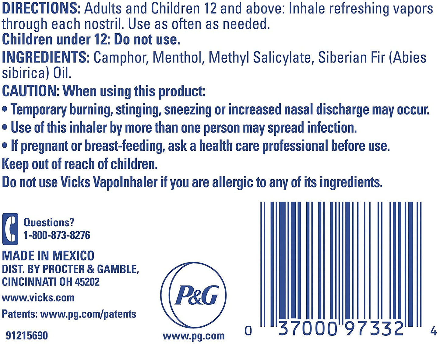 Vicks VapoInhaler Non-Medicated with Refreshing Vicks Vapors Menthol Scent, 1 Scented Stick