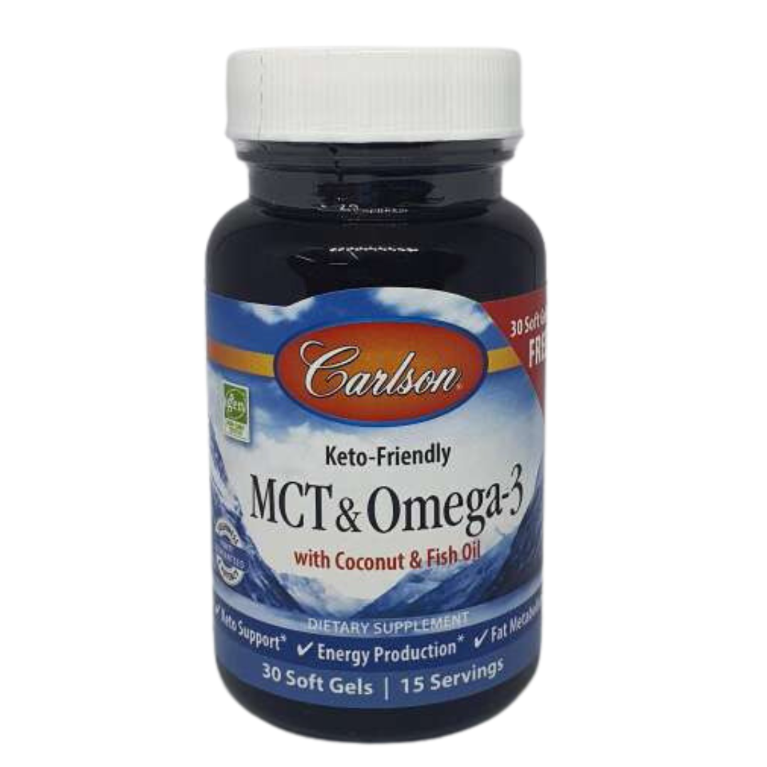 Carlson MCT & Omega-3, Coconut and Fish Oil, 30 Softgels
