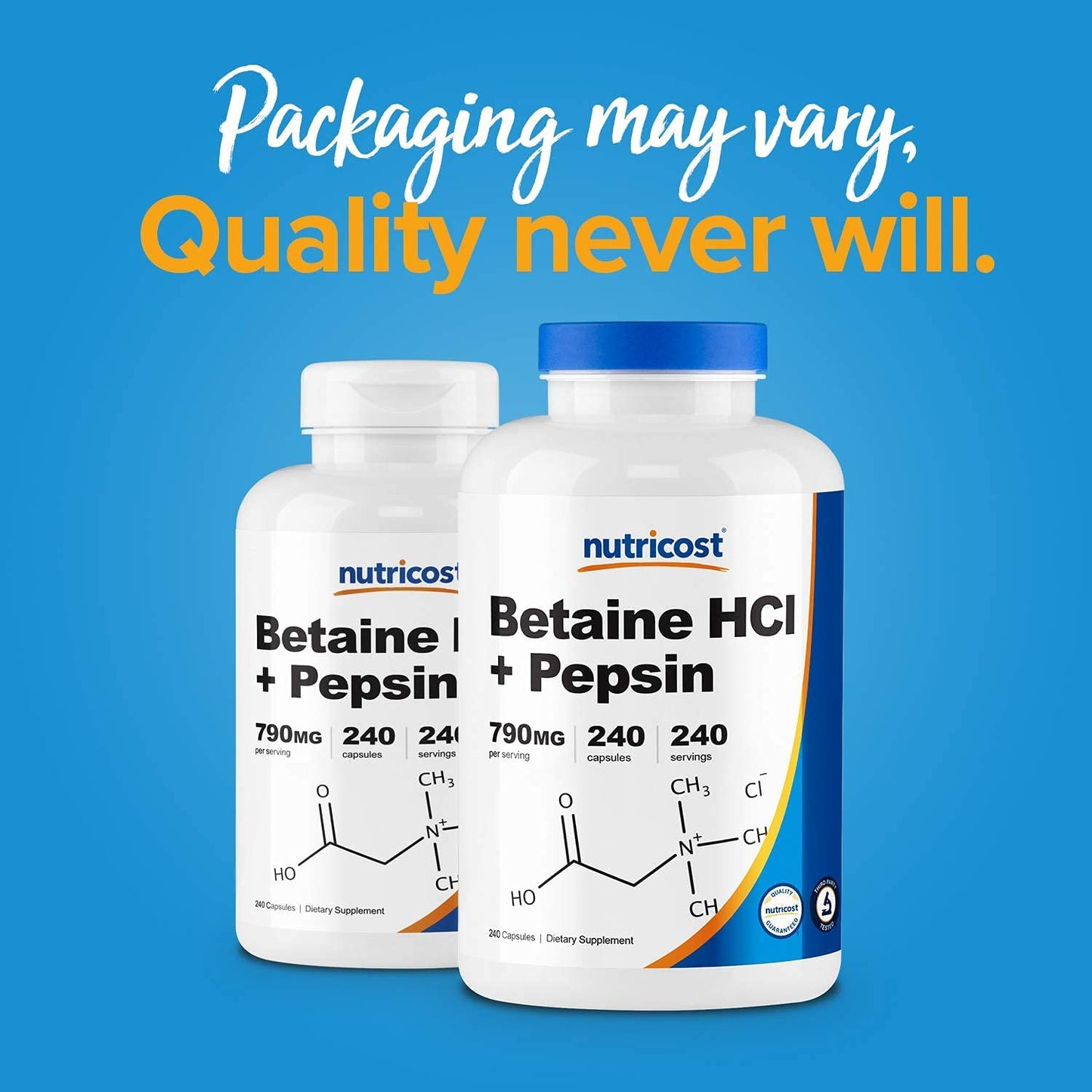 Nutricost Betaine HCl + Pepsin 790mg Dietary Supplement 240 Capsules