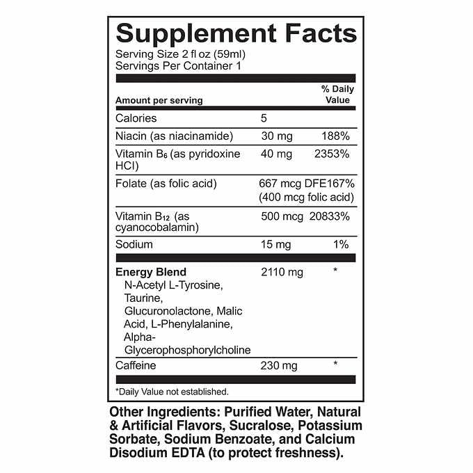 Kirkland Signature Extra Strength Energy Shot Blue Raspberry, 59 ml / 2 oz