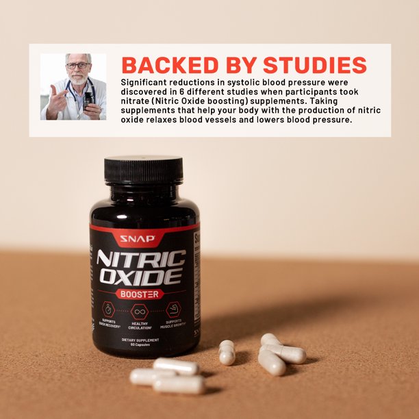 SNAP Supplements Nitric Oxide Booster, 60 Capsules Supports Muscle Growth, Quick Recovery & Healthy Circulation