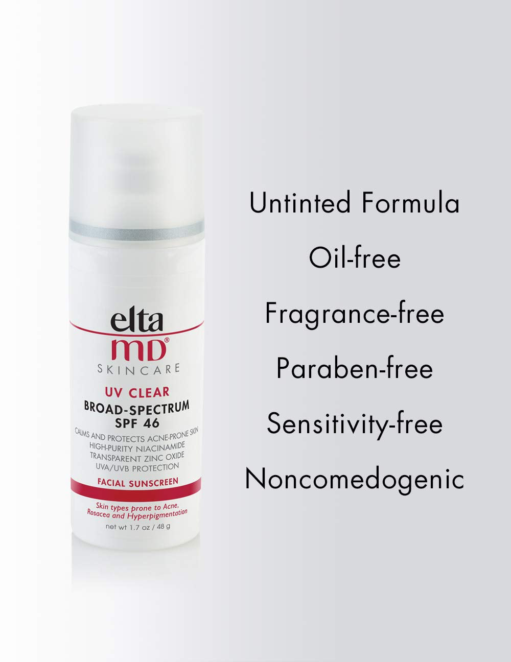 EltaMD UV Clear Facial Sunscreen Broad-Spectrum SPF 46 for Sensitive or Acne-Prone Skin,48 g (Packaging may vary)