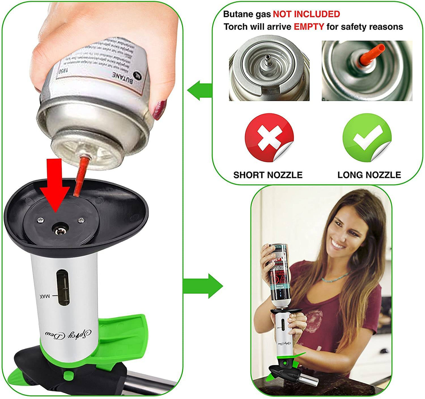 Spicy Dew Professional Culinary Kitchen Blow Torch with Safety Lock and Adjustable Flame