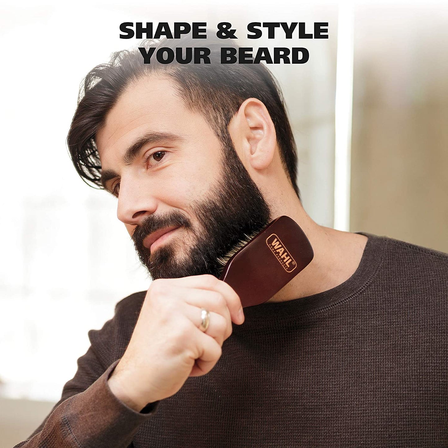 WAHL Handcrafted Handheld Beard Brush with 100% Wild Boar Bristles for Grooming & Styling