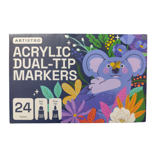 Artistro Acrylic Dual-Tip Markers, Dot and Fine Tip, 24 Colors