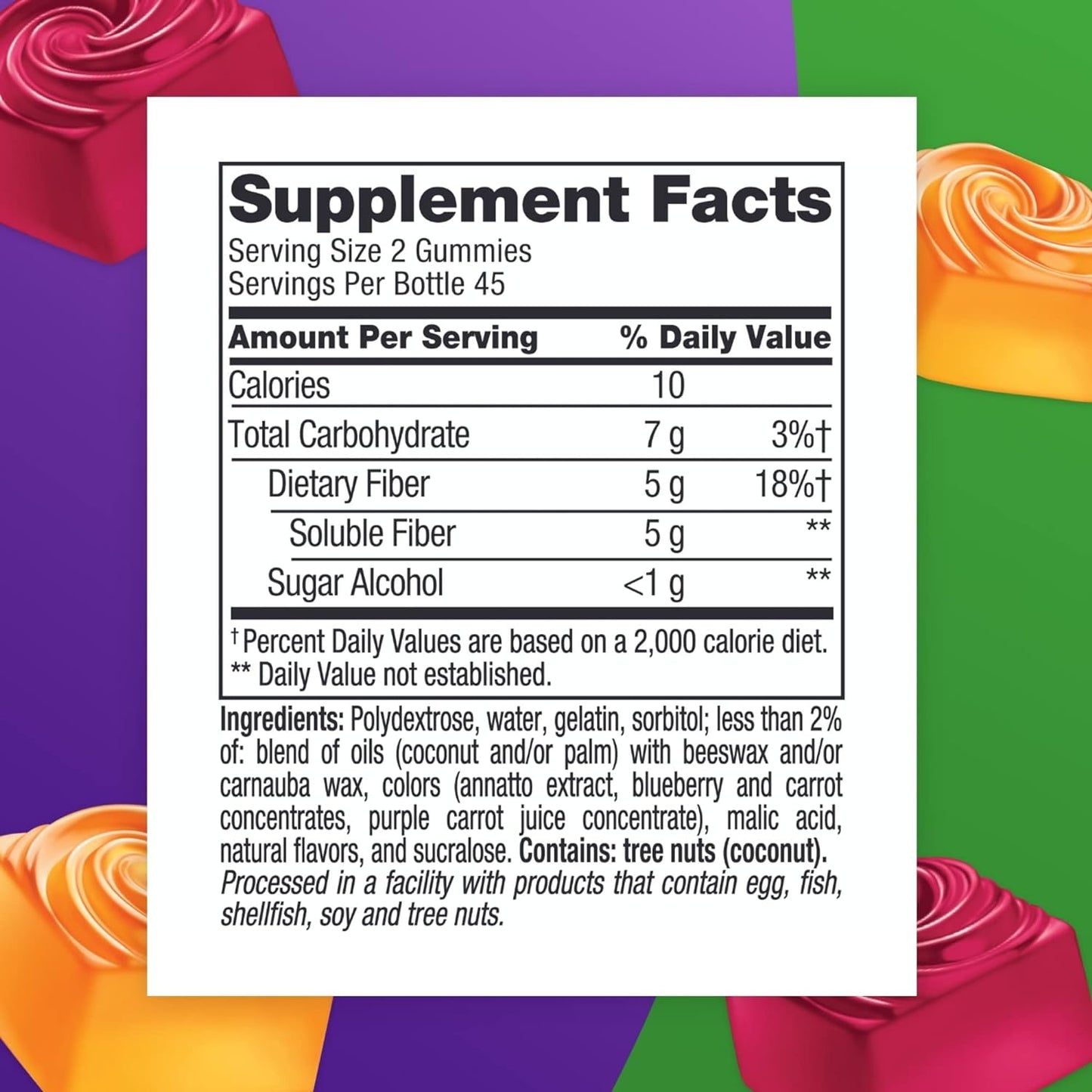 Vitafusion Fiber Well Non-Sugar 5g Supplement Natural Peach,Strawberry And Berry Flavors,90 Gummies