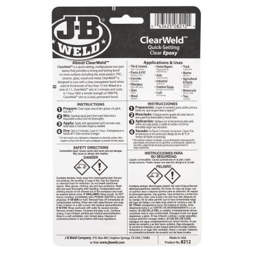 JB Weld ClearWeld Twin Tube Quick-Setting Clear Epoxy, 1 oz. / 28.4g (8212)