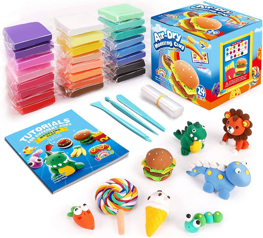 Sago Brothers Air Dry Clay 24 Colors, Kids Toys Modeling Clay for Kids, 3 Year Old Girl Gifts No-Bake No Mess Molding Clay Kit, Model Magic Clay Christmas Birthday Gifts for Kids Girls Boys Age 3-12