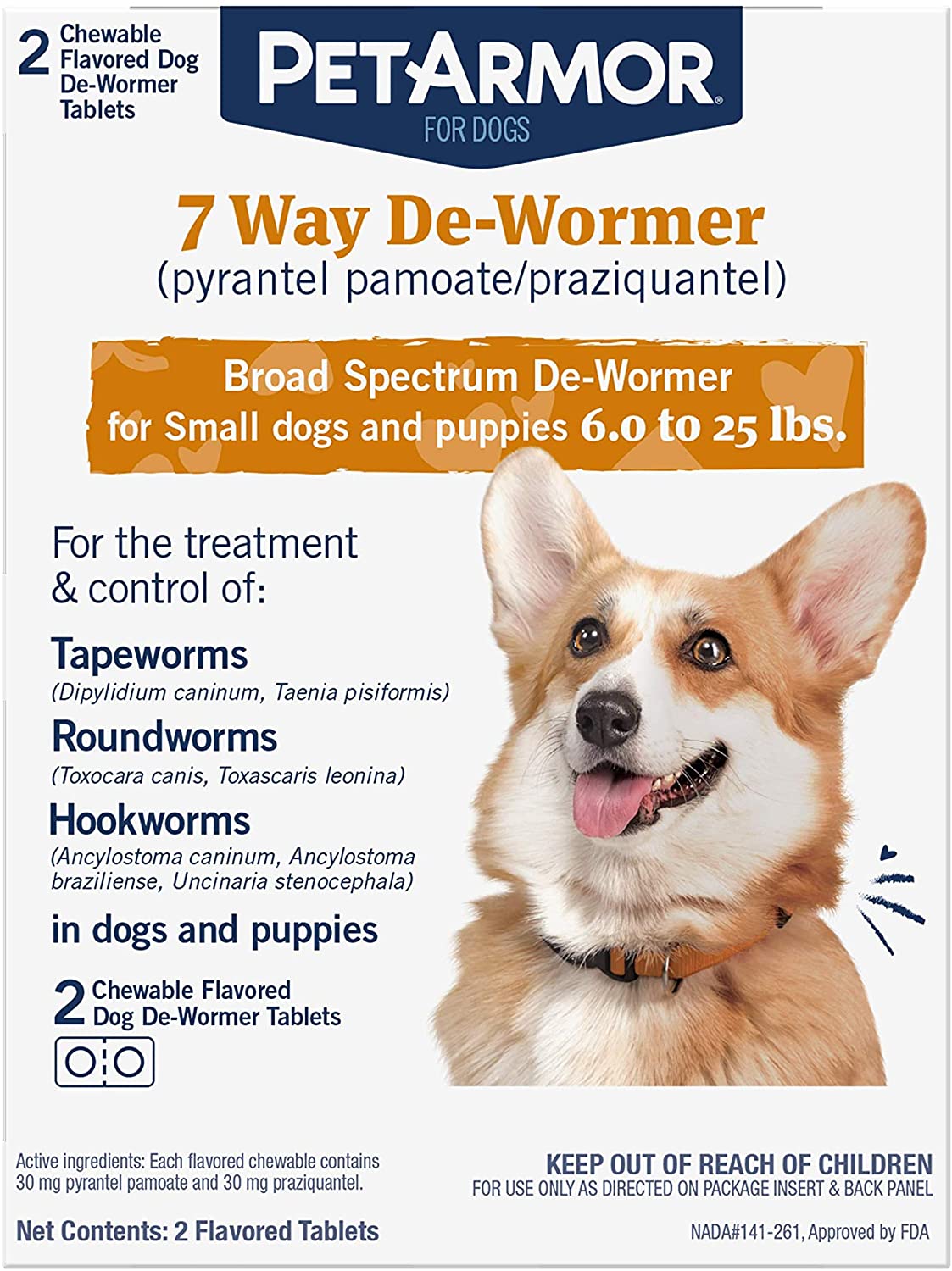 PetArmor 7 Way De-Wormer 30mg for Small Dogs & Puppies (6.0 to 25 lbs.) 2 Flavored Chewables