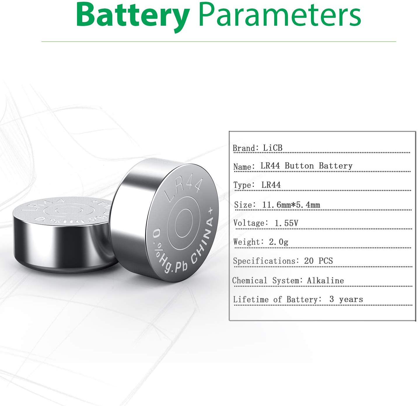 LiCB LR44 AG13 357 303 SR44 Battery 1.5V Button Coin Cell Batteries (20 Pack)