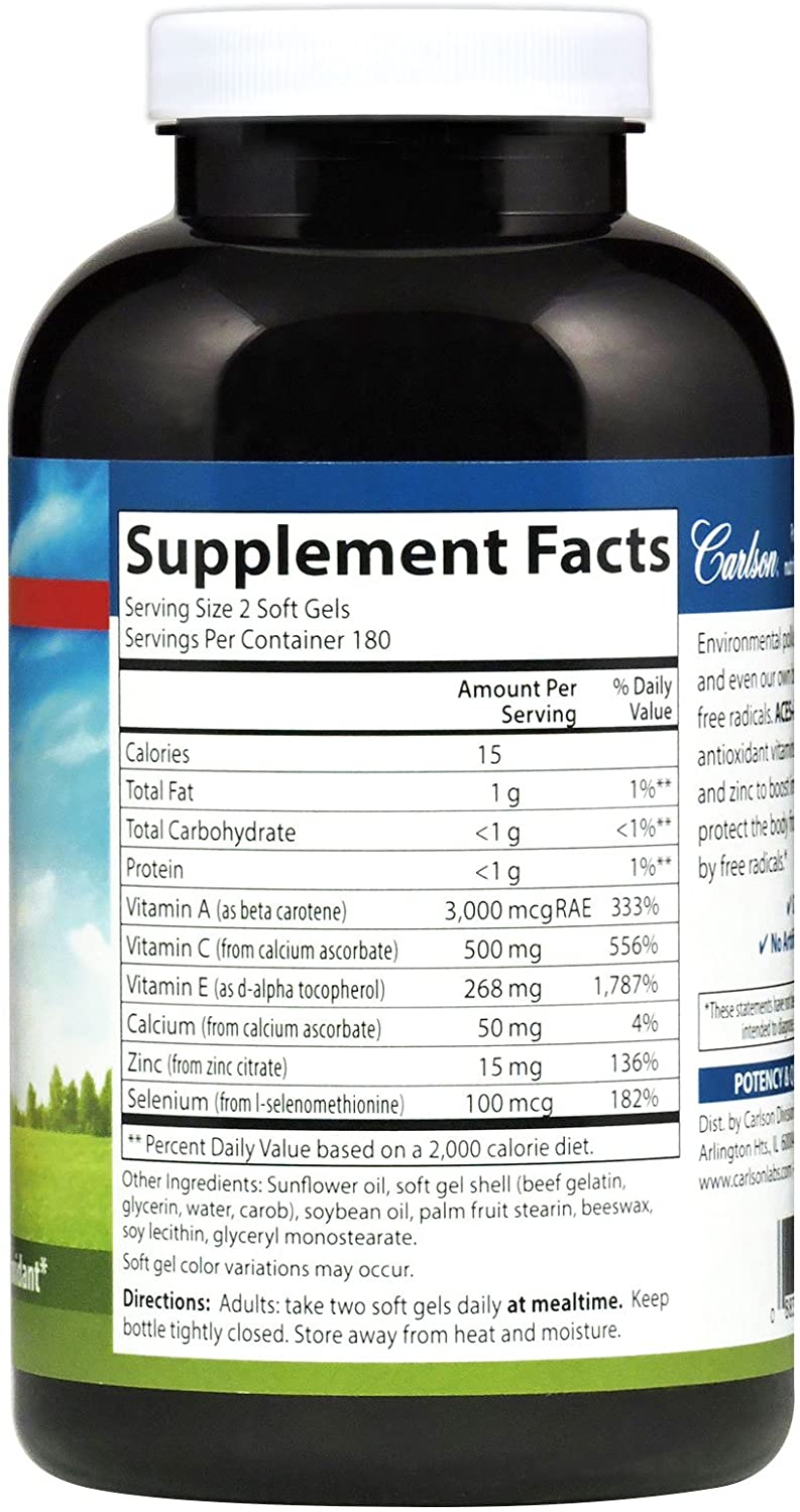 Carlson ACES + Zn Vitamins A, C, E + Selenium & Zinc 360 Softgels