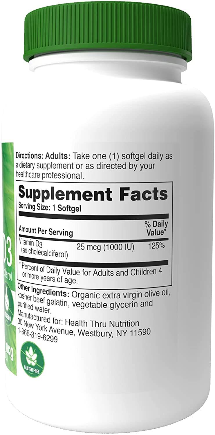 Health Thru Nutrition Vitamin D3 1000 IU, 25 mcg, 360 Softgels