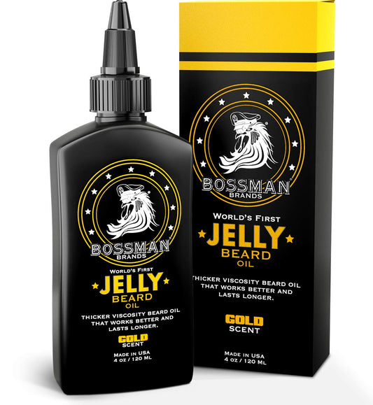 Bossman Jelly Beard Oil Facial Hair Moisturizer & Beard Growth Softener Gold Scent, 4 oz. / 120 ml