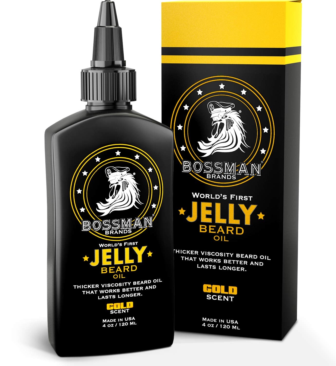 Bossman Jelly Beard Oil Facial Hair Moisturizer & Beard Growth Softener Gold Scent, 4 oz. / 120 ml