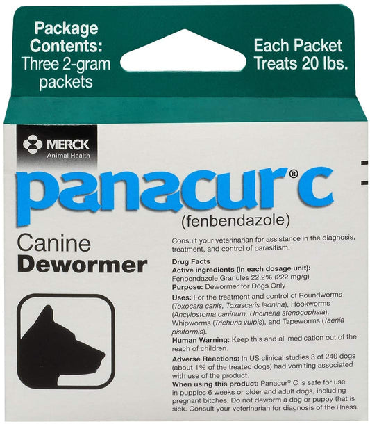 Panacur C Canine Dewormer for Dogs Only, 3 Packets (2g each)